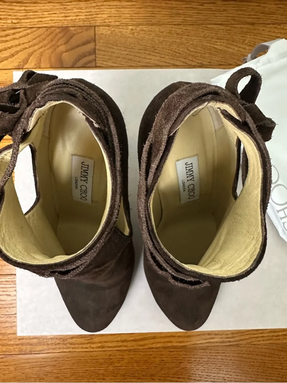 Jimmy Choo Dark Brown Marina Suede Heeled Booties 37.5 (with box & dustbag) - Picture 2 of 7